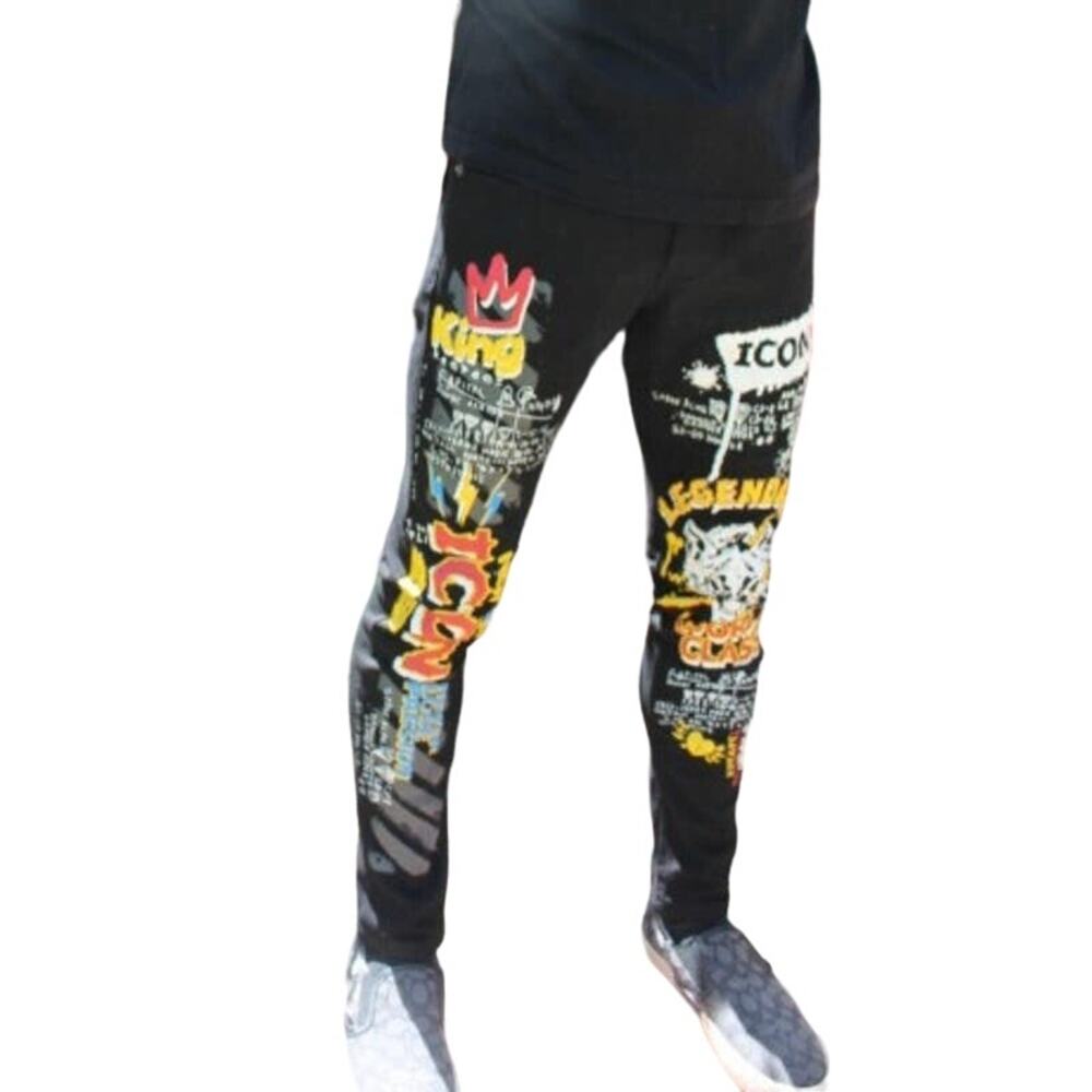 Copper Rivet Graffiti Black Jeans Size 30 x 30 Art To Wear Grunge Street Wear - Picture 2 of 11